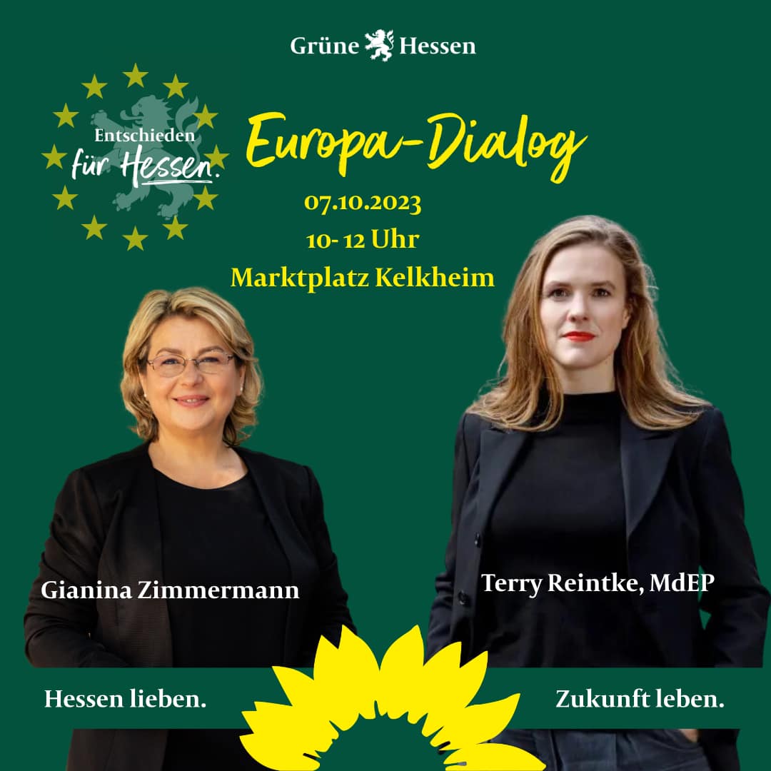 Gianina Zimmermann, Direktkandidatin zur Landtagswahl, und die Kelkheimer Grünen laden herzlich zum Europa-Politischen Rück- und Ausblick mit Terry Reintke ein.